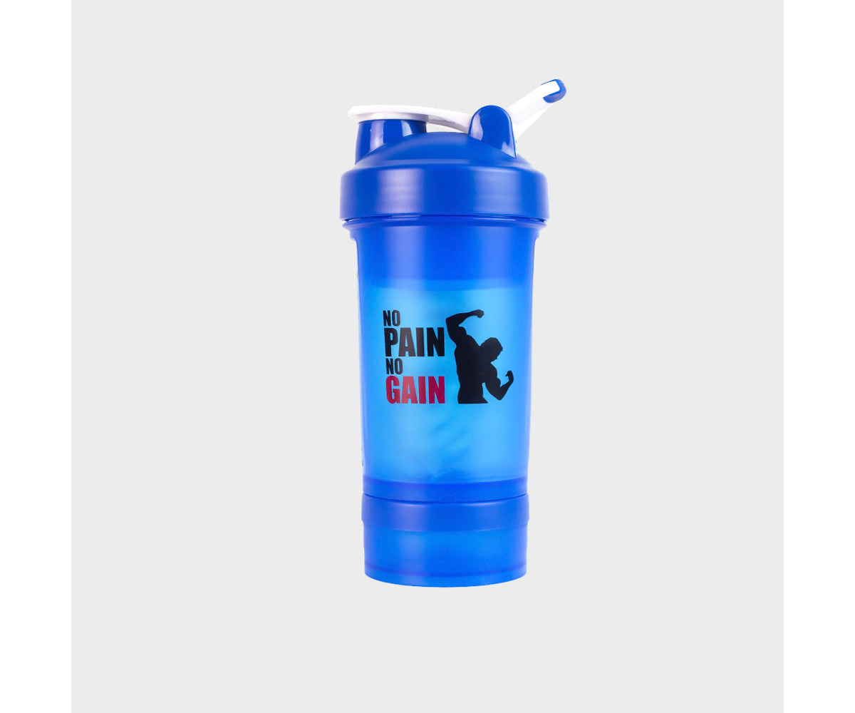 Shaker Bleu Avec 2 Compartiments & Pilulier No Pain No Gain 450mL