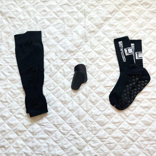 Pack PRO Tibia Football ( Silicone Socks + Demi Liba Noir + Protege Tibia XS Pro )